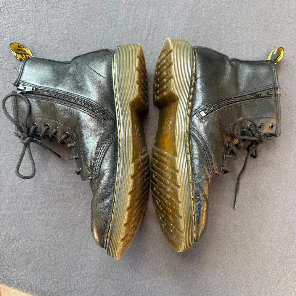 Dr. Martens 1460 J Black Leather Lace Up Side Zip Combat Boots US Women 5